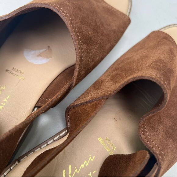 Avellini Sandal Women Sz 7.5 Made in Italy 🇮🇹 Brown Suede Gold Buckle - Picture 4 of 16